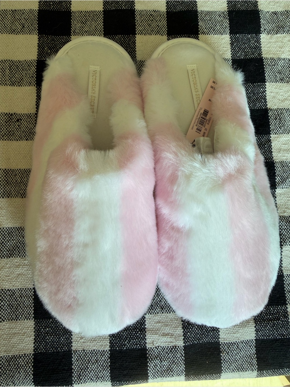 Victoria's Secret Pink and White Plush Slide Slippers